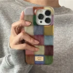 Dopamine Color Block Plaid Matte Case — iPhone 13 Pro to 17 Pro Max