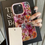 Luxurious Beaded Flower Lychee Texture Case — iPhone 13 Pro to 17 Pro Max - Image 3