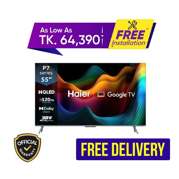 Haier 55 Inch Bezel-Less HQLED 4K UHD Google TV (H55P7UX)
